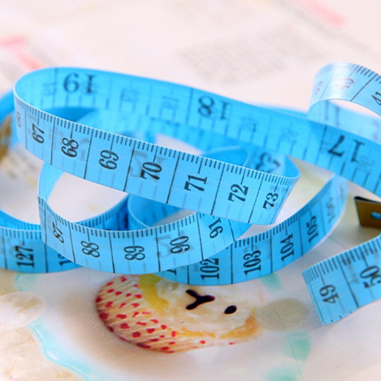 Blue 1.5m soft tape measure with inch and centimeter markings, looped