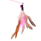 Feather pet wand toy with brown feathers, pink tips, and black metal connector