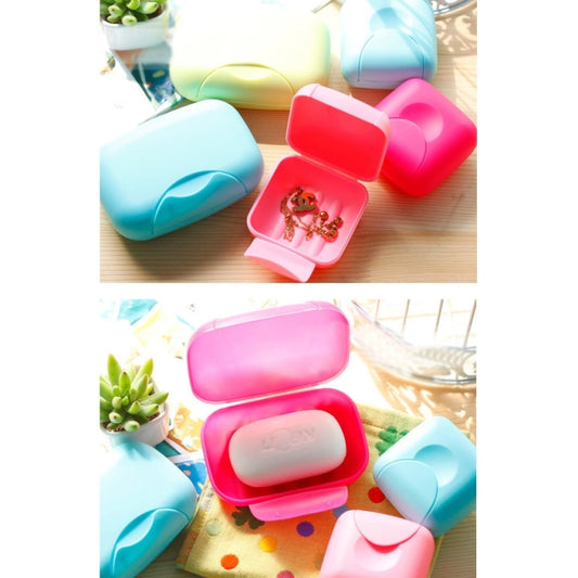 Travel soap holder case set with lids, showing bar soap in multiple colors