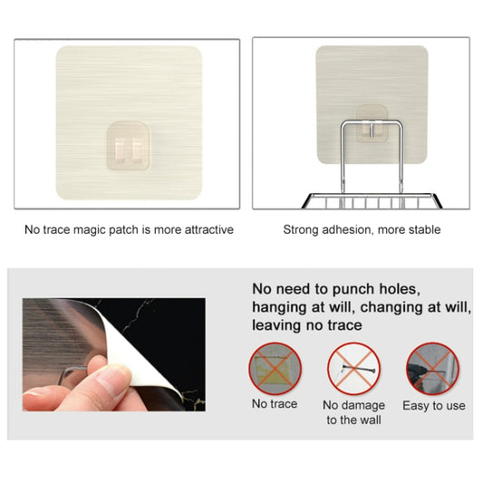 Wall-mounted stainless steel soap stand with adhesive backing and two wire shelves