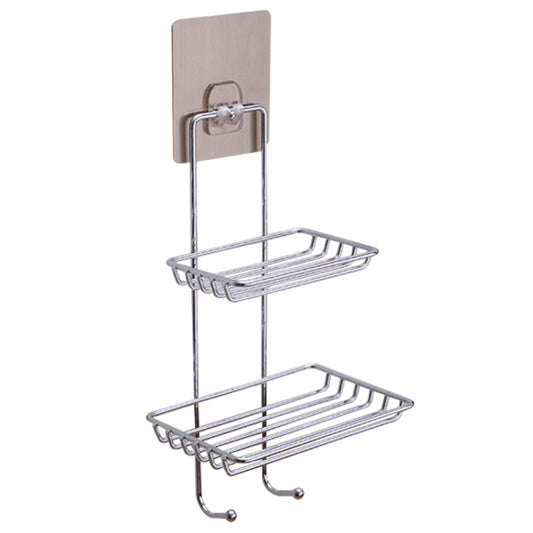 Double-layer stainless steel soap dish with adhesive wall mount and two wire baskets