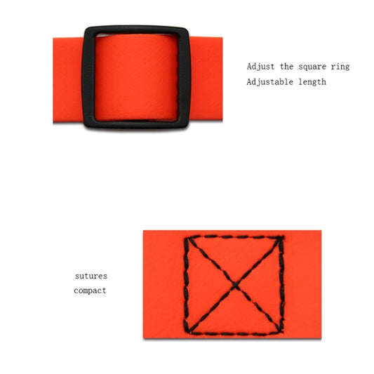 Orange PVC pet dog collar strap with black square ring buckle and stitched pattern, Size L