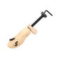 Wooden shoe stretcher form with black adjustable screw mechanism and handle