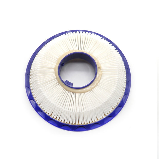Pleated vacuum filter core with white pleats and blue plastic rim, circular