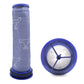 Dyson vacuum pre-filter set: blue mesh cylinder and circular filter with blue rim