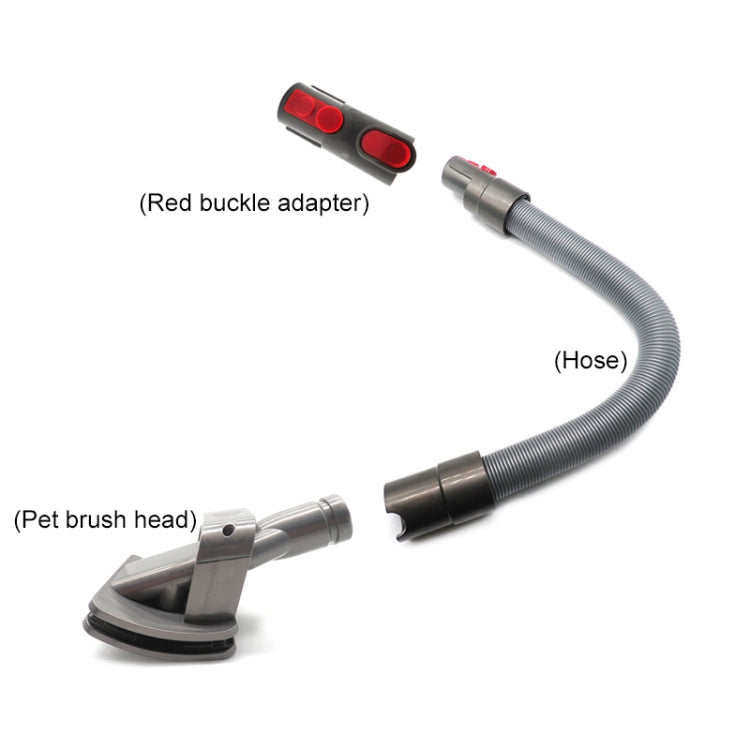 Handheld vacuum pet brush tool: hose with red buckle adapter and brush head