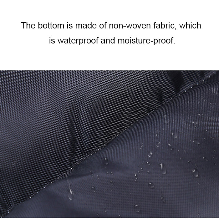 Waterproof non-woven fabric area on the underside, with water droplets on black material