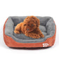 XXL dog kennel mat with grey plush top and orange base, white paw logo