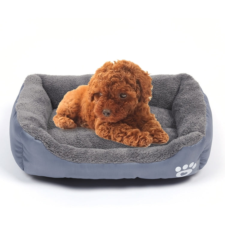 XXL dog kennel mat with grey plush top and light blue base, white paw logo