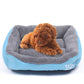 XXL dog kennel mat with grey plush top and blue base, white paw logo