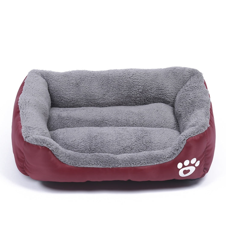 Gray teddy-fleece dog kennel mat with curved bolsters and burgundy base, paw print