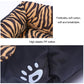 Zebra-print dog kennel mat cover with dark breathable backing and white paw emblem