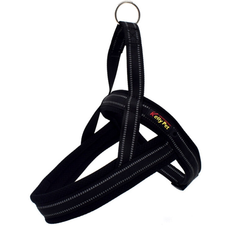 Black reflective dog chest harness with front D-ring and crisscross traction straps