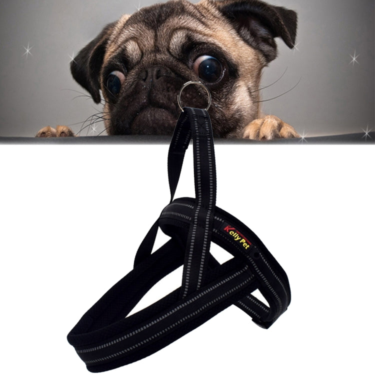 Black reflective dog chest harness with front D-ring and adjustable straps