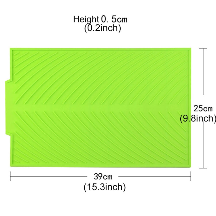 Lime green silicone foldable drain mat with ridged lines and tabs