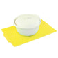 Yellow silicone foldable drain mat with small white cup on top