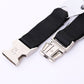 Adjustable dog collar close-up: black webbing and silver metal clasp