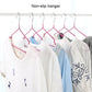 Set of 10 non-slip clothes hangers holding shirts on a rod