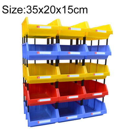 Modular plastic storage box with yellow, blue, red shelves; 35x20x15 cm
