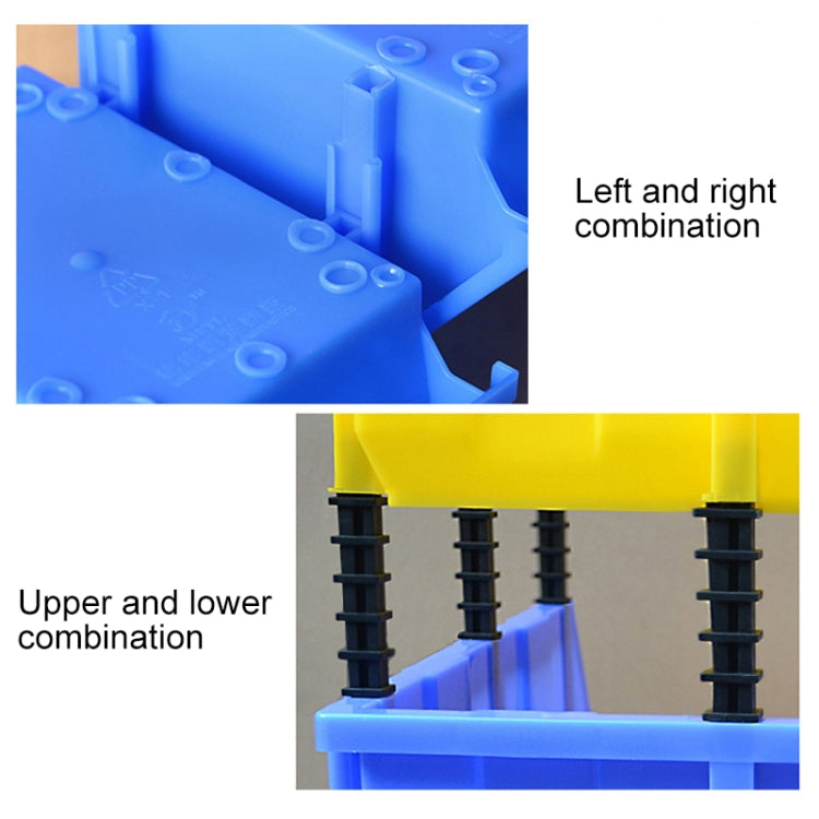 Stacking modular plastic storage bins with interlocking pegs and molded connectors
