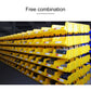 Modular plastic storage system with stacked yellow bins and blue interior trays