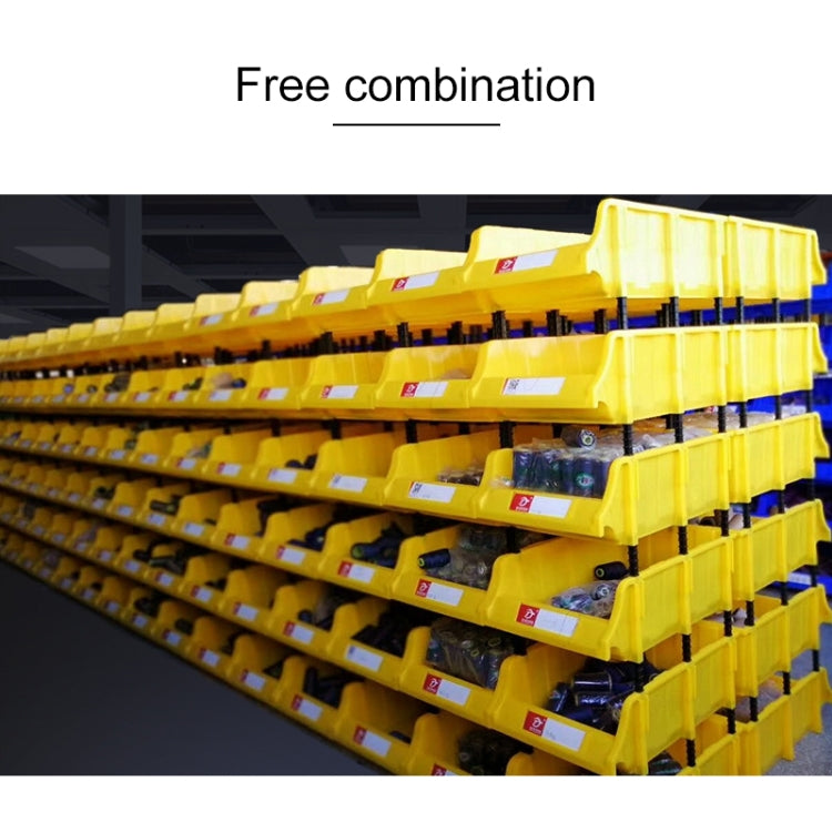 Modular plastic storage system with stacked yellow bins and blue interior trays