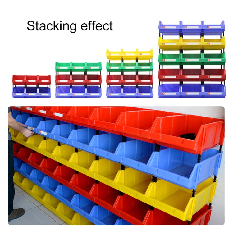 Modular stackable parts organizer with multiple colored tiers and long red top bin
