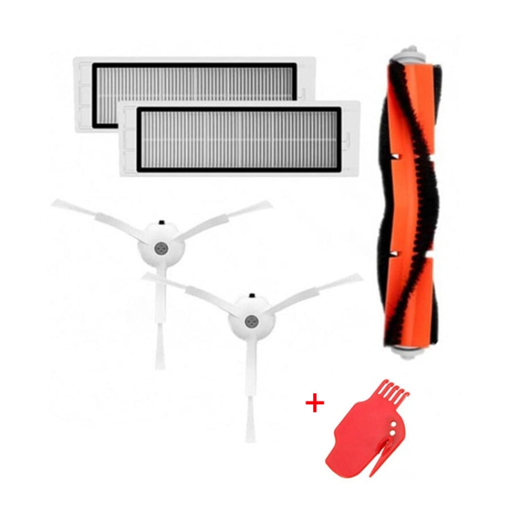 Robot accessory kit: filter screens, orange main brush, side brush, red cleaning tool
