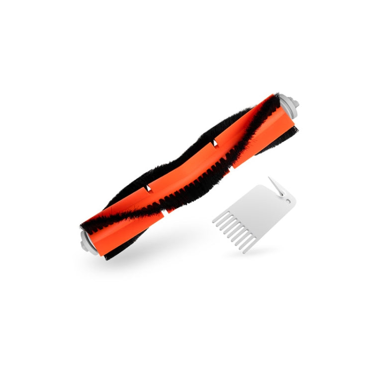 Orange and black V-shaped main sweeping brush with gray end caps