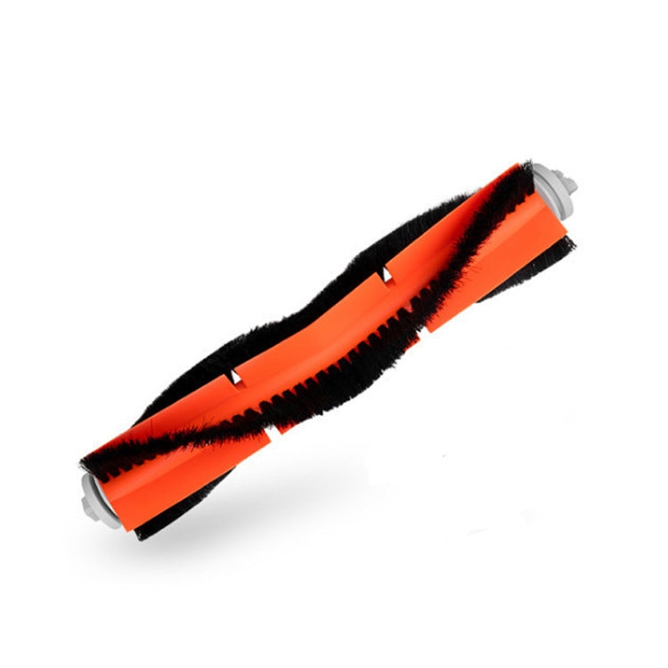 Orange main sweeping brush with black bristles and gray side caps