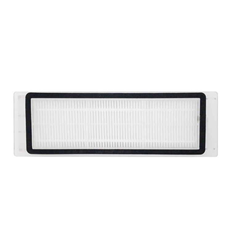 Robot filter element with white pleated mesh inside a black frame
