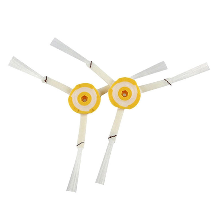 iRobot Roomba side brush set with three white bristle brushes and yellow hubs