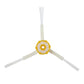 Robot side brush with circular yellow center and three white bristle arms