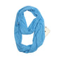 Sky blue infinity scarf, solid color loop with small zipper pocket detail