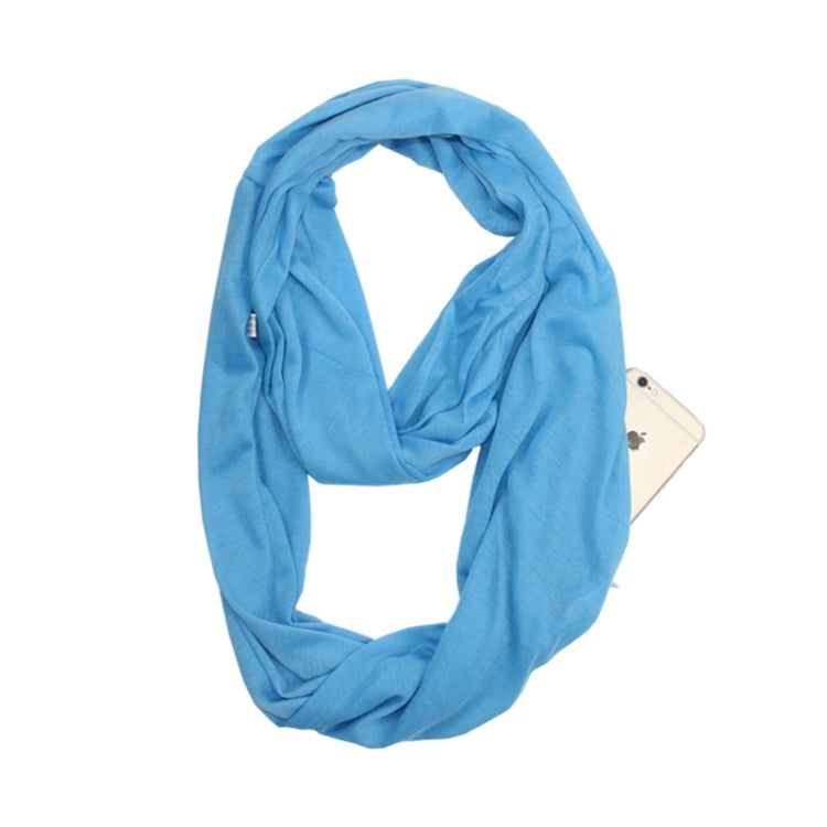 Sky blue infinity scarf, solid color loop with small zipper pocket detail