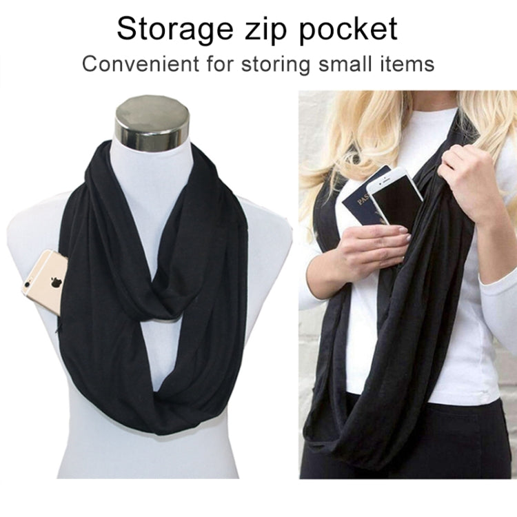 Black infinity scarf with zipper storage pocket for small items
