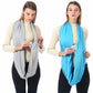 Light grey infinity scarf with zipper storage pocket, worn in loop style