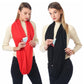 Infinity scarves in red and black with zipper storage pockets, worn on models