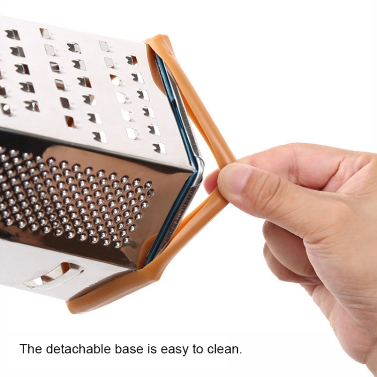Six-sided vegetable chopper with stainless grater panel and detachable base