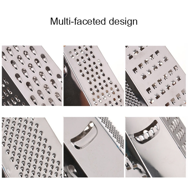 Six-sided vegetable chopper featuring multi-faceted stainless grating surfaces