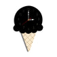 Black ice cream cone wall clock with numeric face, three hands, gold center