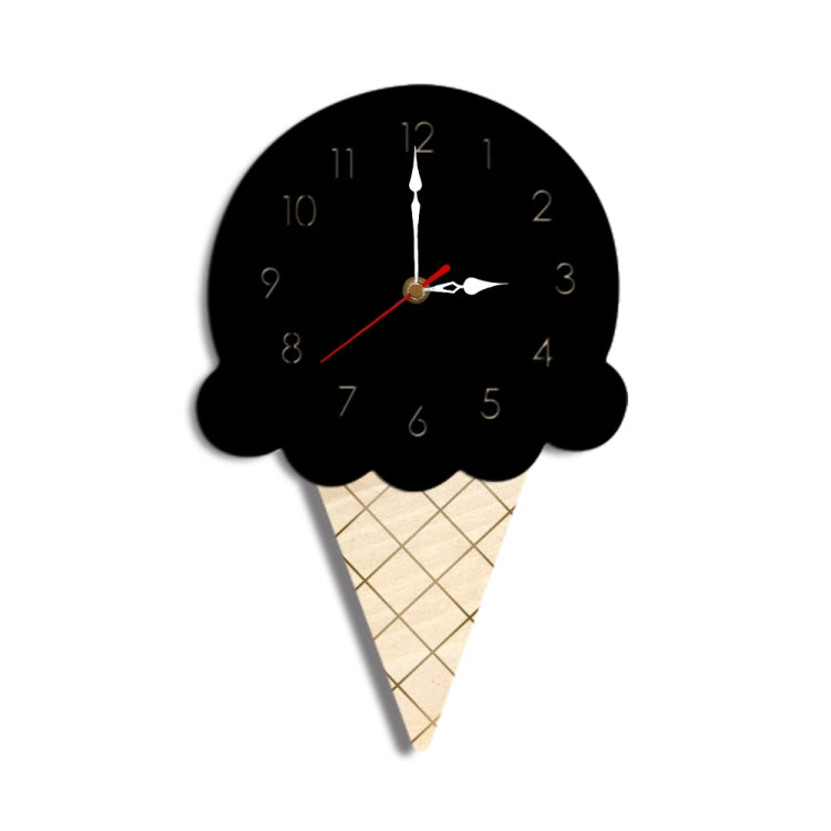 Black ice cream cone wall clock with numeric face, three hands, gold center