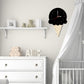 Black ice cream cone wall clock with red and white hands, gold center