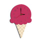 Pink ice cream cone wall clock with black hands and gold center, numbered face