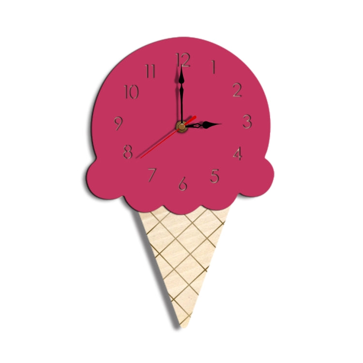 Pink ice cream cone wall clock with black hands and gold center, numbered face
