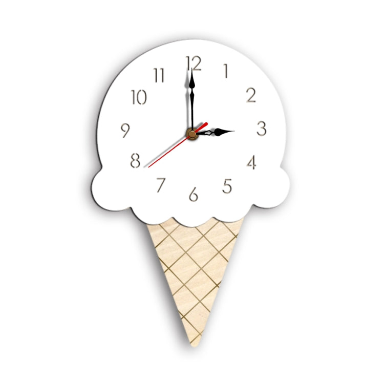 White ice cream cone wall clock with black and red hands, gold center