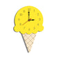Yellow ice cream cone wall clock with black hands and gold center, numbered face