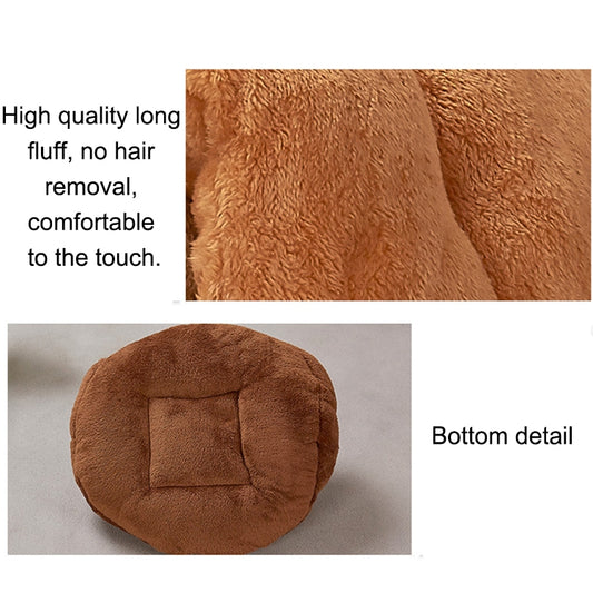 Brown triangular pet bed close-up showing plush texture and padded square bottom panel