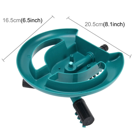 Teal base rotary sprinkler with central mount and black hose inlet