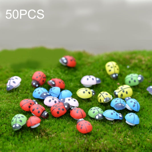 Mixed-color ladybug wooden cabochons with black dots and shiny silver backs, set of pieces.
